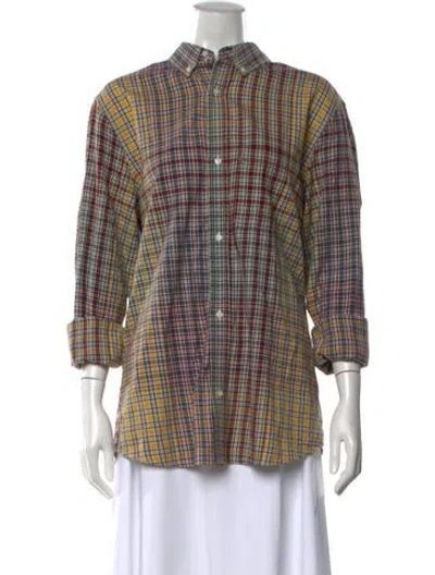 Pre-owned Only Ny Plaid Print Three-quarter Sleeve Button-up Top In Multi