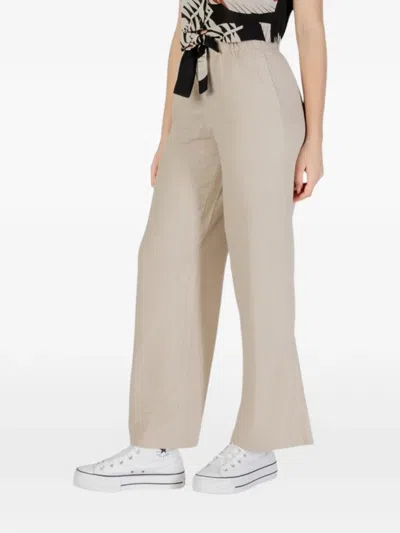 Only Onlcaro Tie-waist Loose-fit Linen Trousers In Neutral