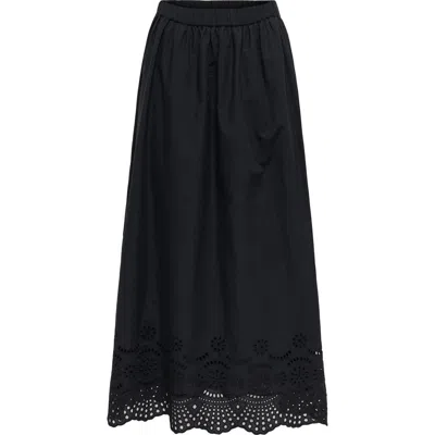 Only Onllou Broderie Maxi Skirt In Black