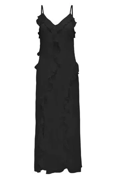 Only Onlmiriam Life Sleeveless Ruffle Maxi Dress In Black