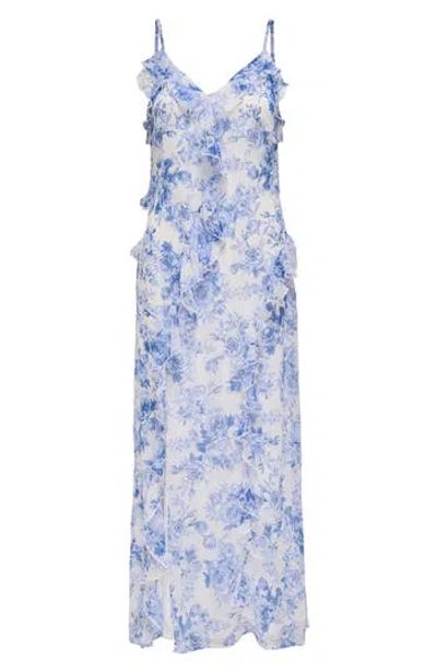 Only Onlmiriam Life Sleeveless Ruffle Maxi Dress In Blue