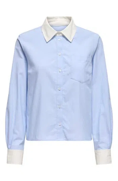 Only Paris Long Sleeve Button-up Shirt In Blue