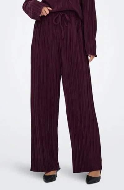 Only Pery High Waist Plissé Flare Leg Pants In Burgundy