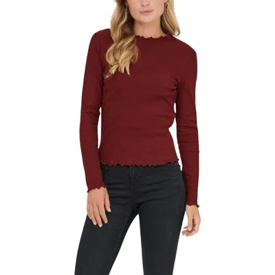 Only Red Organic Cotton Long Sleeve T-shirt In Brown