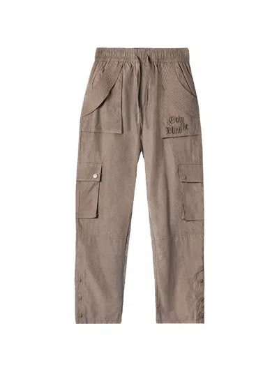 Only The Blind Brushed Embroidered Cargo Pants In Brown