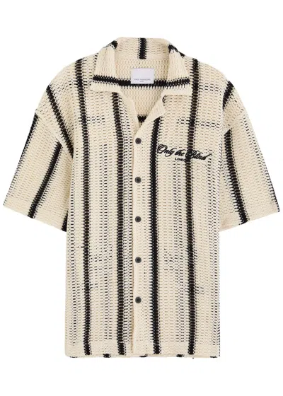 Only The Blind Desert Stripe Crochet-knit Cotton-blend Shirt In Beige