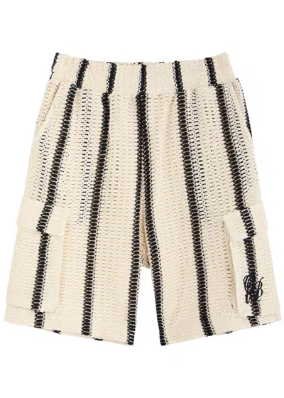 Only The Blind Desert Stripe Crochet-knit Cotton-blend Shorts In Beige