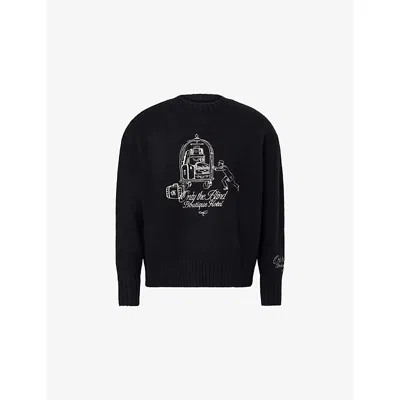 Only The Blind Mens Midnight Porter Embroidered Knitted Jumper Black Xl