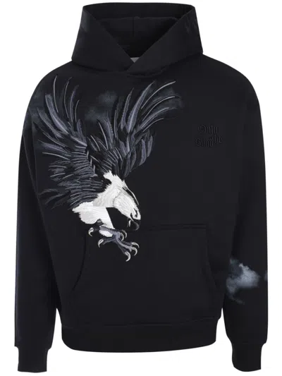 Only The Blind Mens Midnight Hawk Embroidered Cotton-jersey Hoody Black