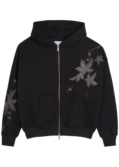 Only The Blind Midnight Hawthorn Embroidered Hooded Cotton Sweatshirt In Black