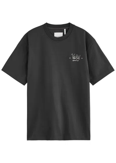 Only The Blind Villa Hotel Embroidered Cotton T-shirt In Grey