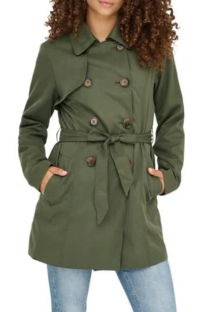 Only Valerie Water Resistant Trench Coat In Green