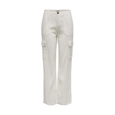 Only Linen Mix Loose Fit Cargo Pants In White Stripe
