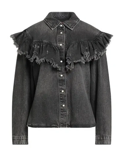 Only Woman Denim Shirt Black Size L Cotton, Recycled Cotton
