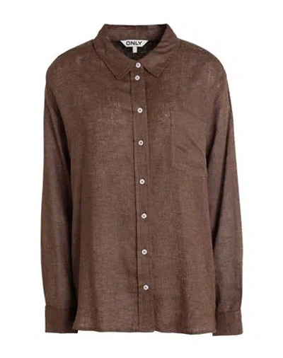 Only Woman Shirt Brown Size L Livaeco By Birla Cellulose, Linen