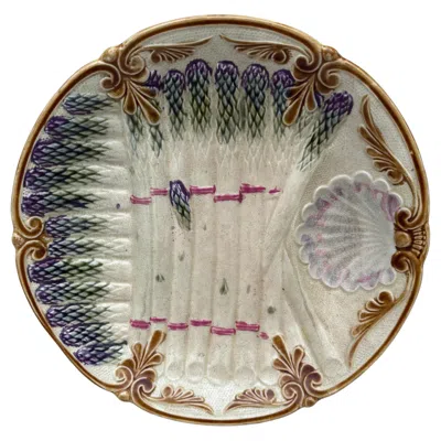 Pre-owned Onnaing French Majolica Asparagus Plate , Circa 1890 In Brown