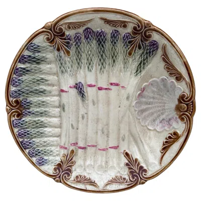 Pre-owned Onnaing French Majolica Asparagus Plate , Circa 1890 In Gray