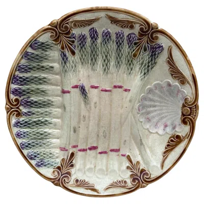 Pre-owned Onnaing French Majolica Asparagus Plate , Circa 1890 In Gray