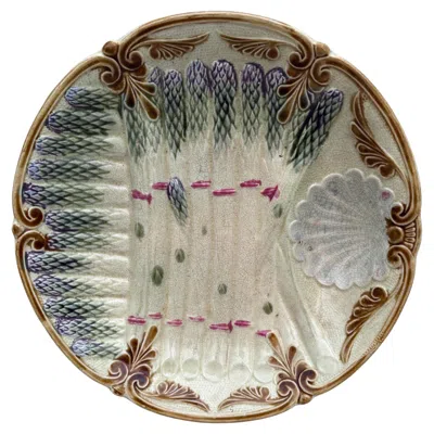 Pre-owned Onnaing French Majolica Asparagus Plate , Circa 1890 In Gray