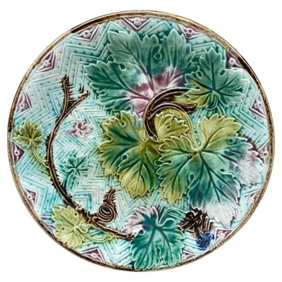 Pre-owned Onnaing French Majolica Grape Leaves Plate , Circa 1900 In Purple