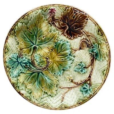 Pre-owned Onnaing French Majolica Grape Leaves Plate , Circa 1900 In Purple