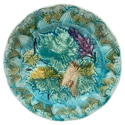 Pre-owned Onnaing French Majolica Leaves & Grapes Plate , Circa 1900 In Purple