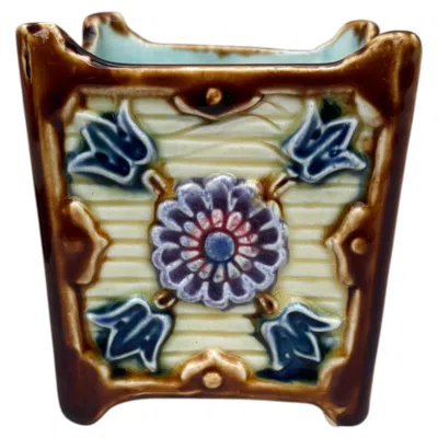 Pre-owned Onnaing Small French Majolica Cache Pot , Circa 1890 In Black