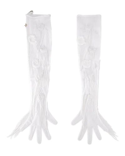 Onori Gloves With Dangling Pearls In White
