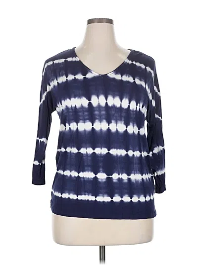 Pre-owned Onque Casuals 3/4 Sleeve Top Blue V Neck Tops