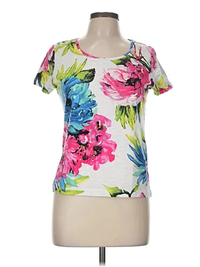 Pre-owned Onque Casuals Short Sleeve Top White Scoop Neck Tops