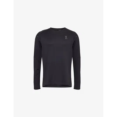 On-running Mens  Performance Long-t Quick-drying Stretch-woven T-shirt In Black/eclipse