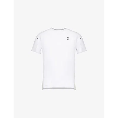 On-running Mens  Performance-t Sweat-wicking Stretch-woven T-shirt In White/silver