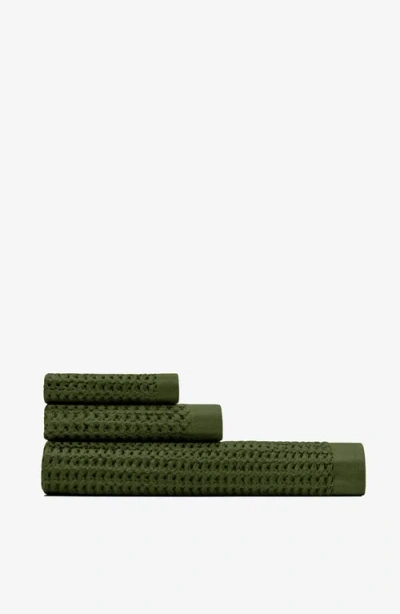 Onsen Waffle Bath Sheet Set In Green