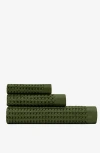 Onsen Waffle Bath Towel Set In Green