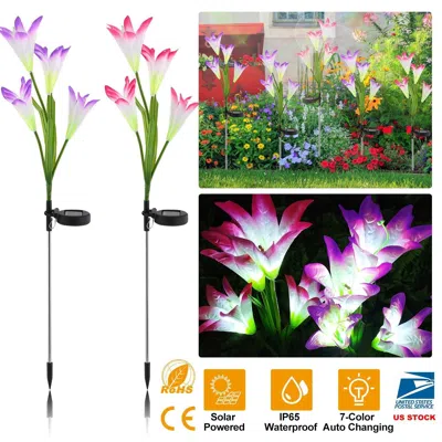 Onshana 2pcs Solar Garden Lights Outdoor Lily Flower Led Light 7-color Changing Ip65 Waterproof Pathway Stak In Multi