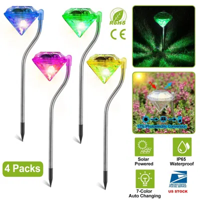Onshana 4pcs Solar Garden Light Outdoor Diamond Led Light 7-color Changing Ip65 Waterproof Pathway Stake Dec In Multi
