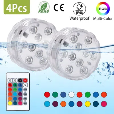 Onshana 4pcs Submersible Rgb Led Lights Ip68 Waterproof Underwater Color Changing Lamps Remote Control In Transparent