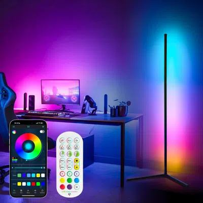 Onshana 55"h Rgb Corner Floor Lamp, Smart Led Lights, Support App, Remote Control, Music Sync, For Game Room In Multi