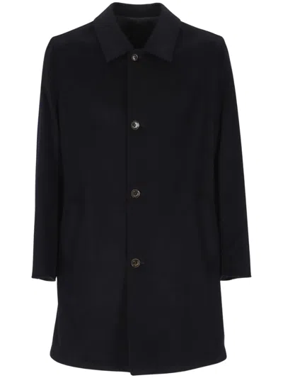 Onthebund Single-breasted Wool-blend Coat In Blue