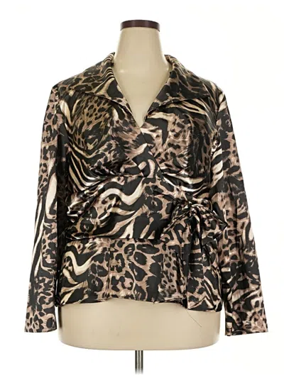 Pre-owned Onyx Nite Long Sleeve Blouse In Brown