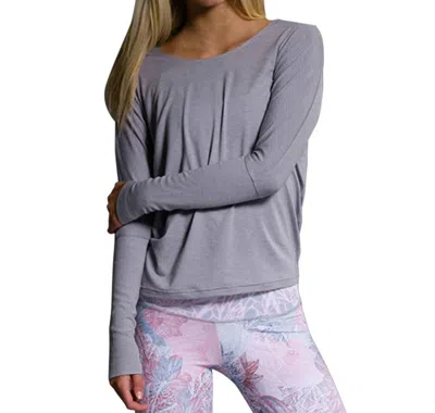 Onzie Drapey V-back Long Sleeve Top In Onz Stone Gray In Grey