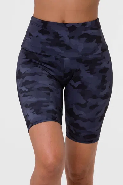 Onzie High Rise Biker Short In Black Grey Camo In Blue