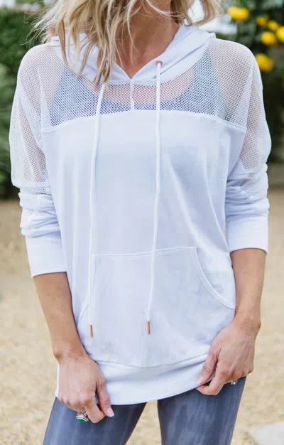 Onzie Mesh Long Sleeve Hoodie In White In Blue