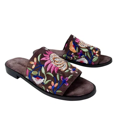 Oobash Women's Embroidered Suede Leather Mule In Rose Brown In Multi