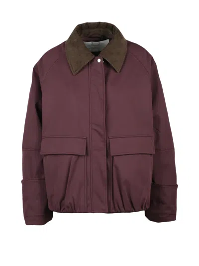 Oof Deep Red Polyester Quilted Jacket In Burgundy