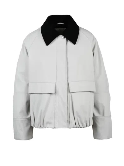 Oof Quilted Light Grey Jacket With Combined Closure And Adjustable Fit In White