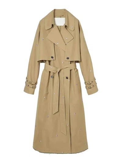 Oof Wear Embroidered 2 In 1 Trench Coat In Gabardine 9285 In Brown