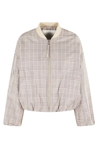 Oof Wear Cropped Plaid Bomber Jacket With Zip Front In Neutrals