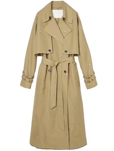 Oof Wear Embroidered 2 In 1 Trench Coat In Gabardine 9285 In Brown
