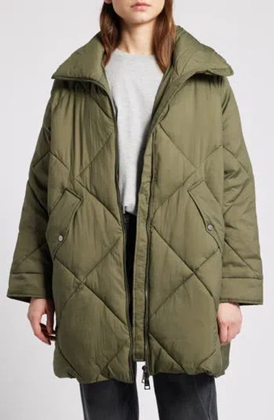 Oof Wear Memory Nylon Water Repellent Quilted Jacket In Green